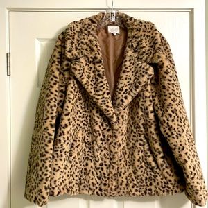 New Jaclyn Smith Cozy Faux Cheetah Fur Swing Jacket